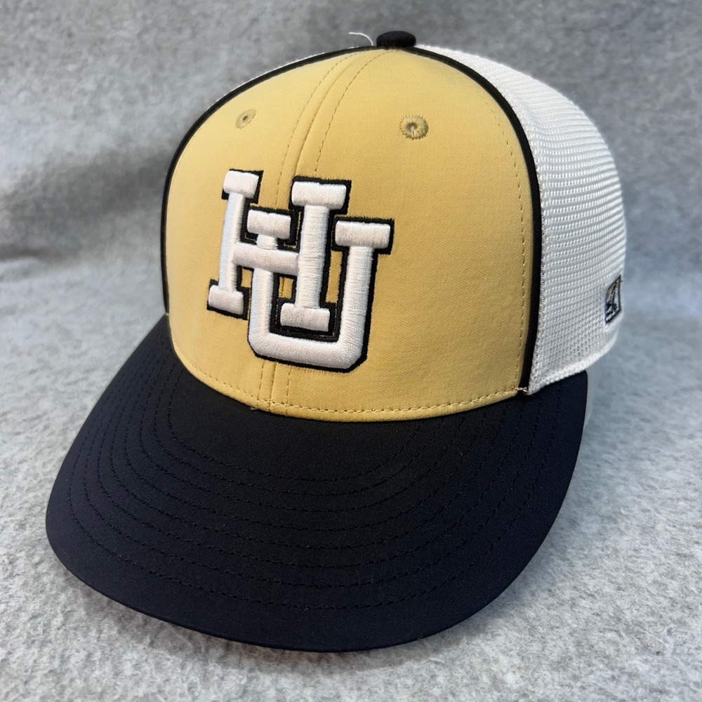 HU Logo Unisex Gold Black The Game Hat Fitted Mesh Back XS